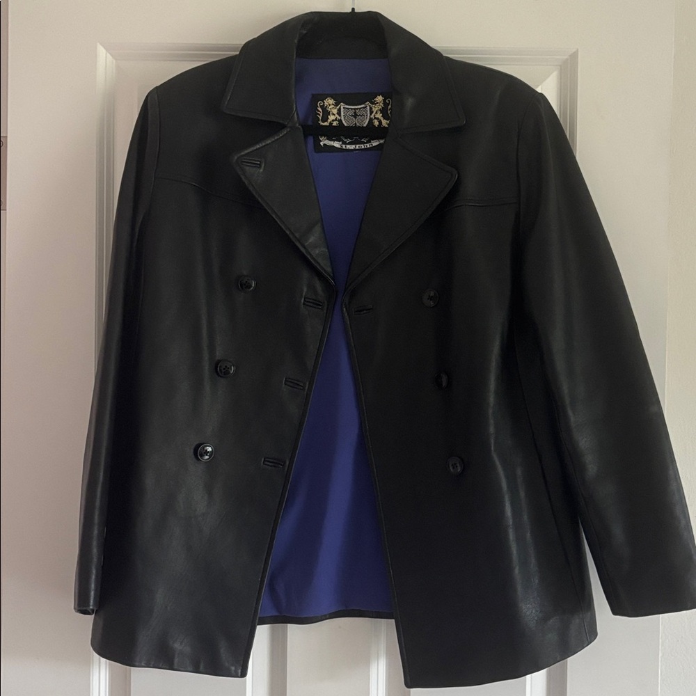 St. John Black Leather Double-Breasted Jacket